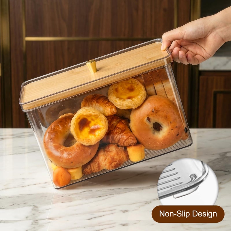 Hudgan Breadbox for Kitchen Countertop, Bread Storage Container with Bamboo Lid for Homemade Bread,Toast, Bagel, Donut, Cookies and Baguette, Large Corner Breadbox Keeper for Muffin - Image 2