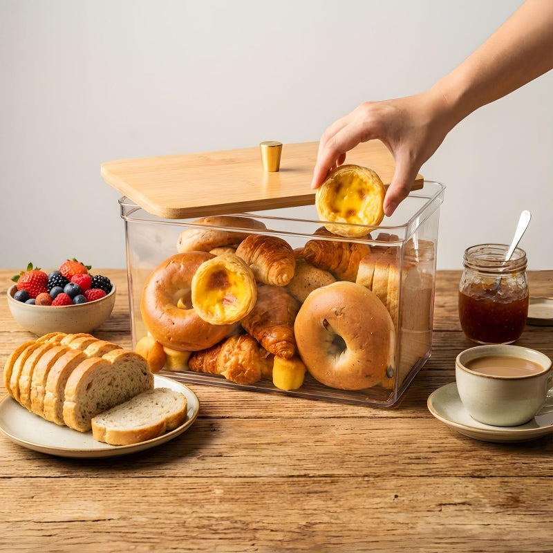 Hudgan Breadbox for Kitchen Countertop, Bread Storage Container with Bamboo Lid for Homemade Bread,Toast, Bagel, Donut, Cookies and Baguette, Large Corner Breadbox Keeper for Muffin - Image 4