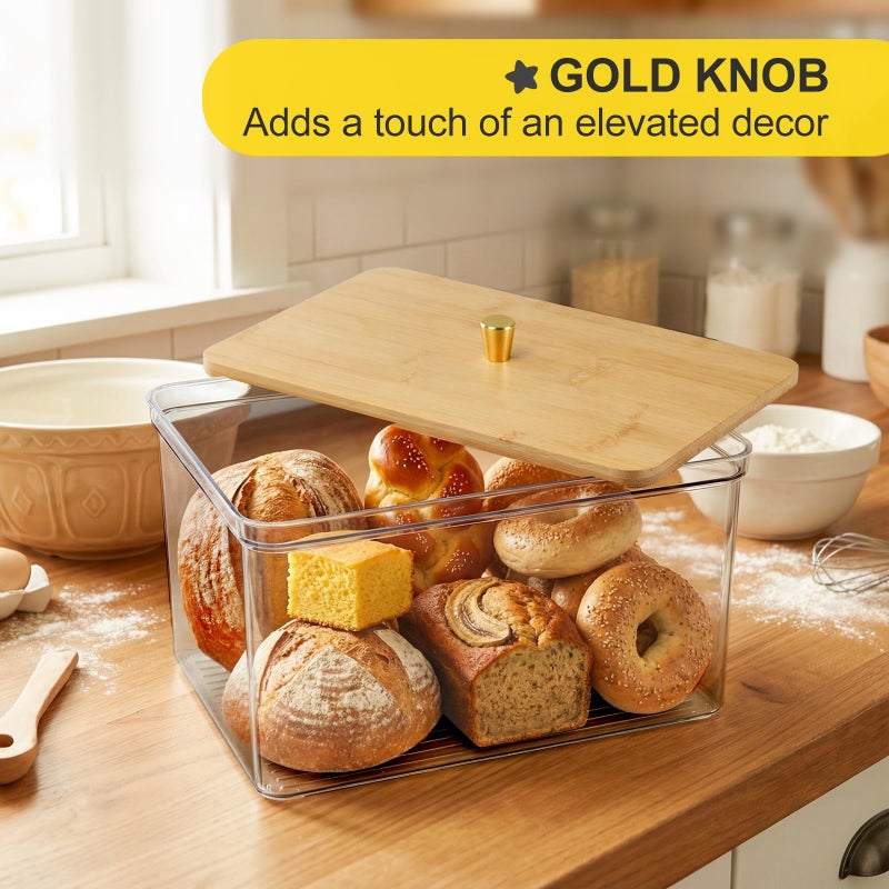 Hudgan Breadbox for Kitchen Countertop, Bread Storage Container with Bamboo Lid for Homemade Bread,Toast, Bagel, Donut, Cookies and Baguette, Large Corner Breadbox Keeper for Muffin - Image 3