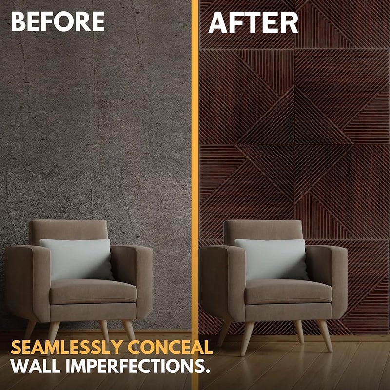 ASKCREW 3D Wood Grain Strip PVC Wall Panels for Home, Living Room, cafes (50x50 cm) (Cover Area 2.7 feet) - Image 4