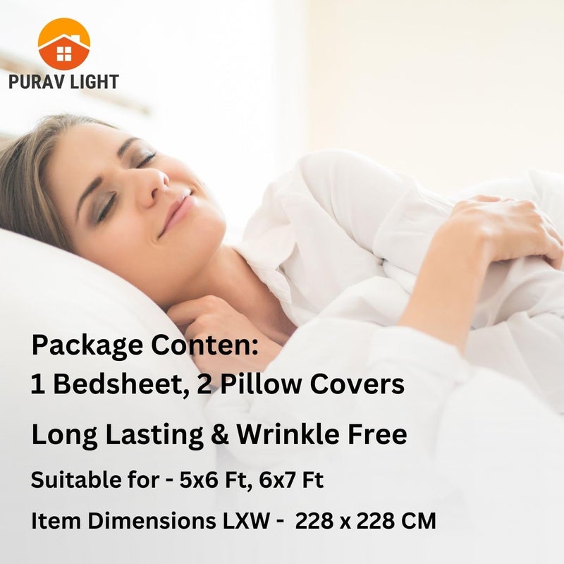 Purav Light أغطية سرير مطبوعة من قطن جلاسي 310TC بحجم 90x90 بوصة للسرير المزدوج بحجم كينغ مع 2 غطاء وسادة بحجم 18x28 بوصة باللون الأبيض - Image 4