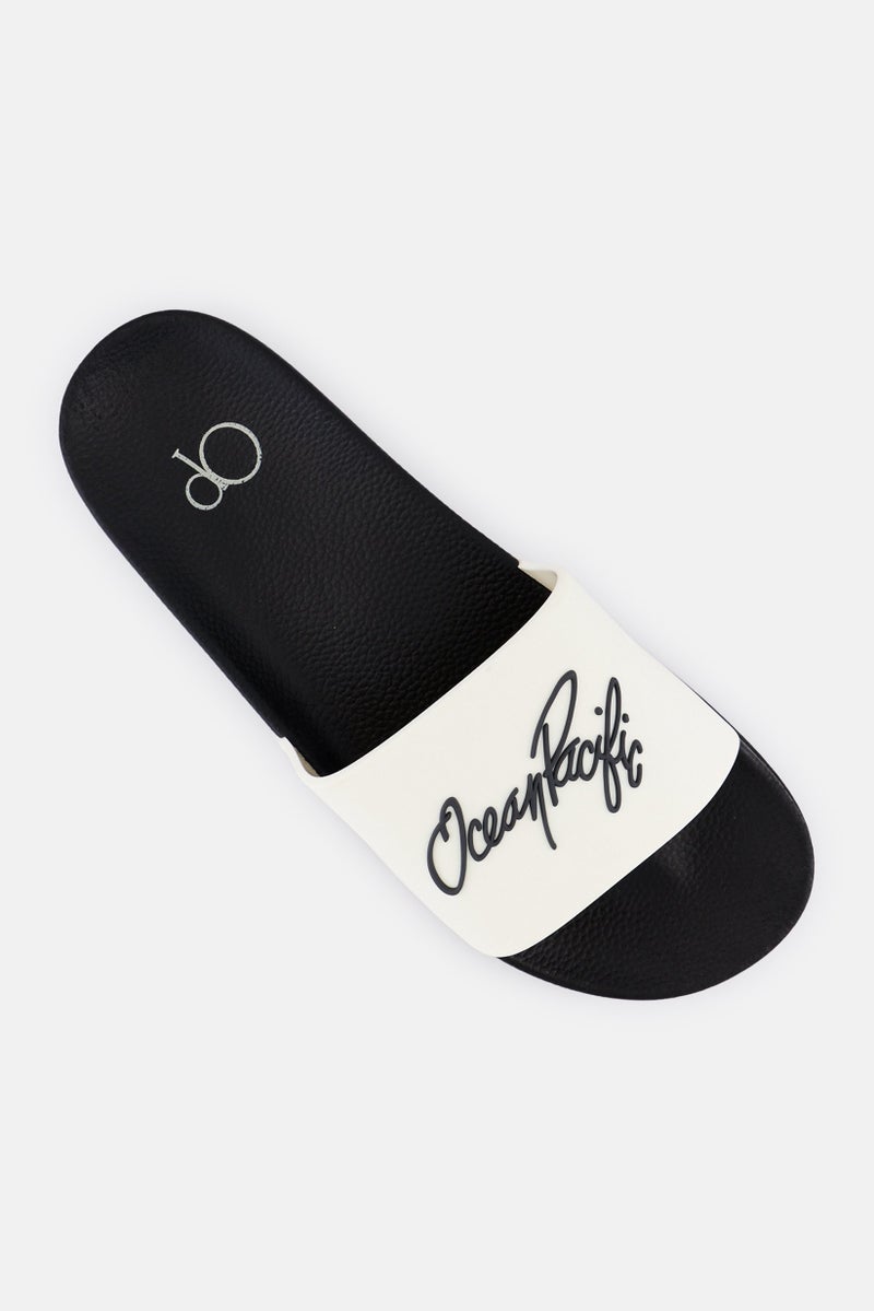 Ocean Pacific Men Brand Logo Slip On Slides, Off White  - Image 4