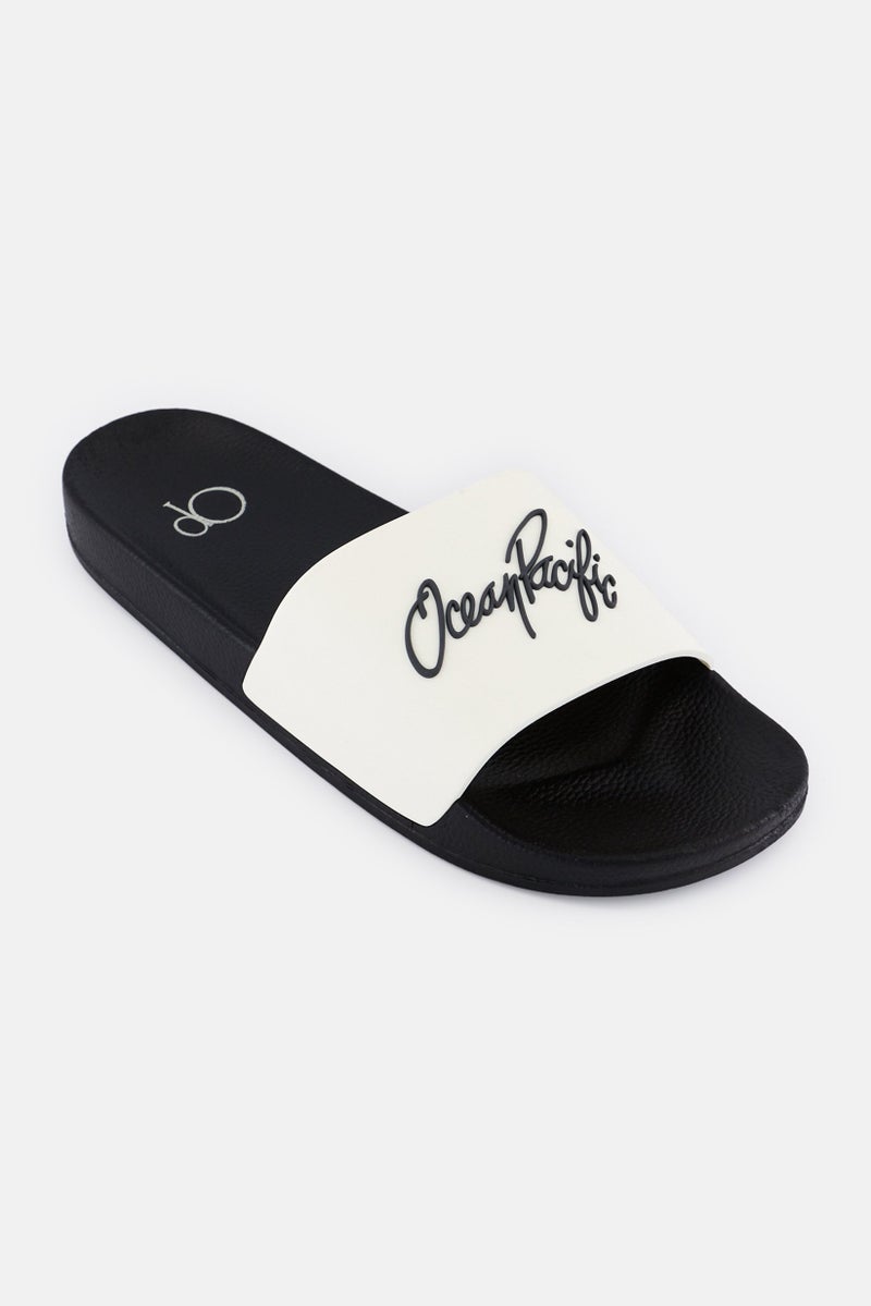 Ocean Pacific Men Brand Logo Slip On Slides, Off White  - Image 1