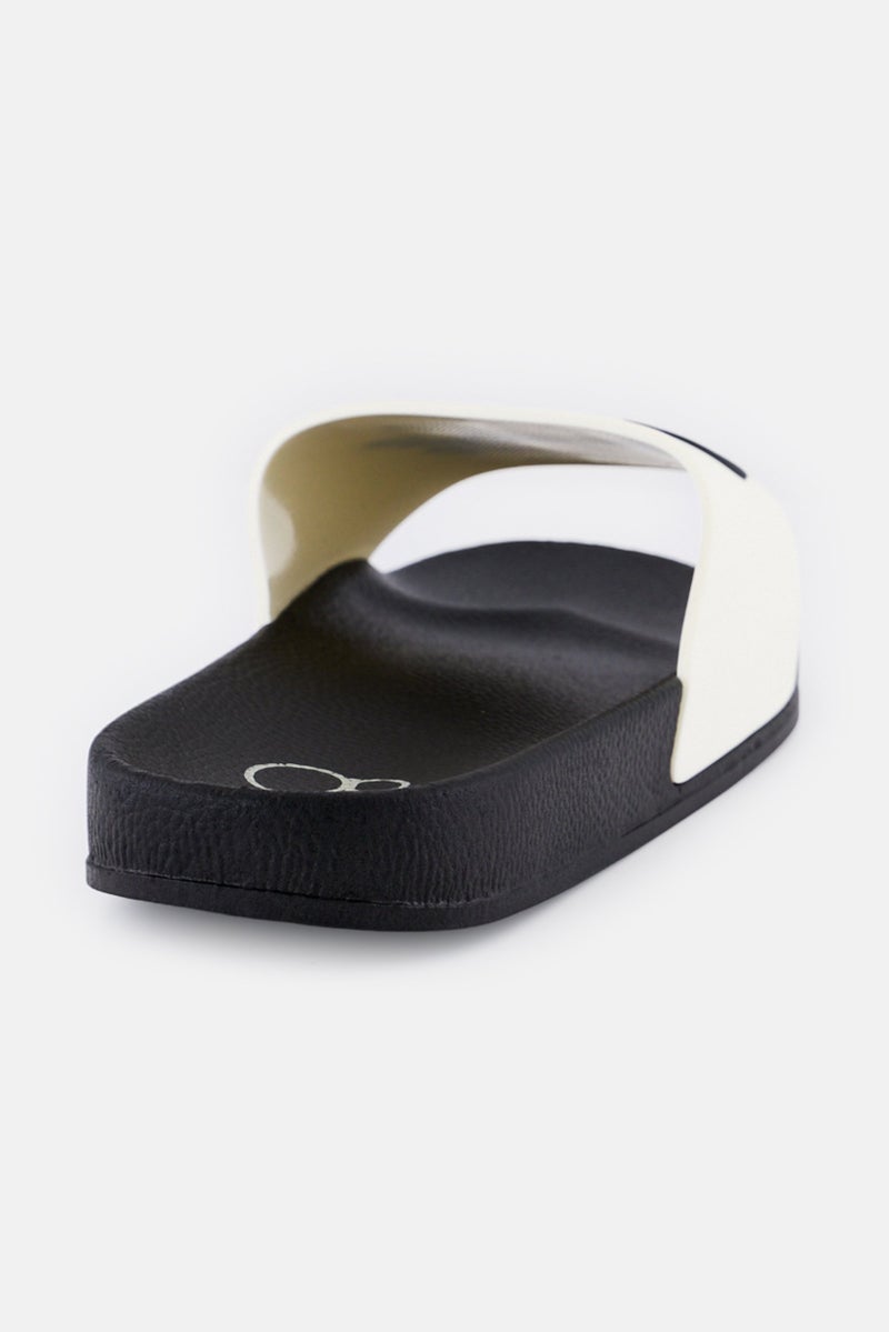 Ocean Pacific Men Brand Logo Slip On Slides, Off White  - Image 3