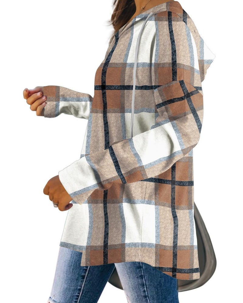 Bofell Plus Size Sweaters for Women Long Sleeve Hoodie Casual Sweatshirts Fall Outfits 2025 School Teachers Clothing Trendy Brown Plaid - Image 3