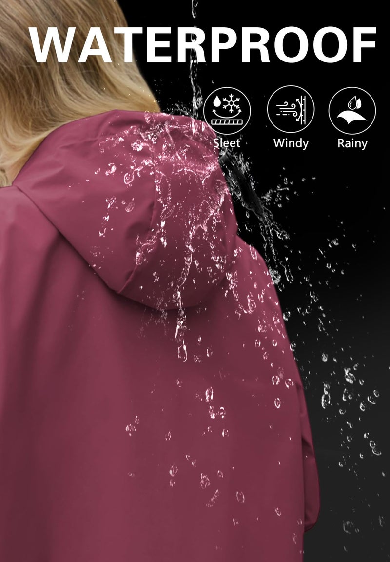 Zando Lightweight Rain Coats for Women - Packable Raincoat Rain Jacket Women Waterproof Long Womens Rain Coat Windbreaker Jacket for Outdoor Commuting Hiking Casual Gifts Wine Red L - Image 4