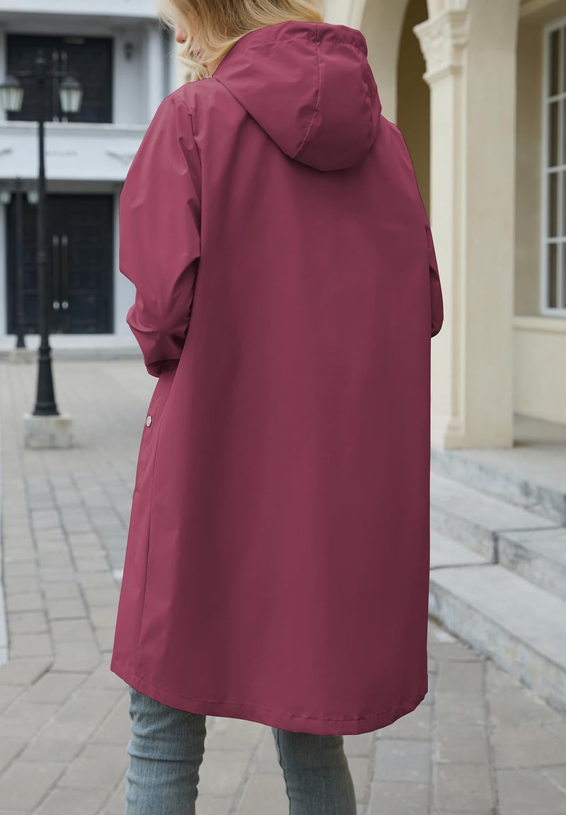 Zando Lightweight Rain Coats for Women - Packable Raincoat Rain Jacket Women Waterproof Long Womens Rain Coat Windbreaker Jacket for Outdoor Commuting Hiking Casual Gifts Wine Red L - Image 3