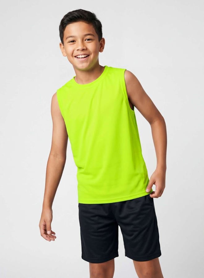 REALESSENTIALS 5 Pack: Boys Active Quick Dry Fit Tank Jersey Sleeveless Performance Sports Basketball Beach Gym Workout Running Fitness Athletic Undershirt Breathable Yoga Hiking Girls Teens School Outdoor Set 2, L - Image 2