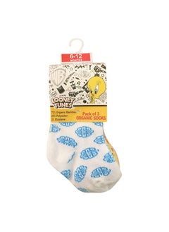Looney Tunes Tweety Bamboo Cotton Sock - Printed (Pack Of 3) - White/Yellow/Pink 6-12M  - Image 1