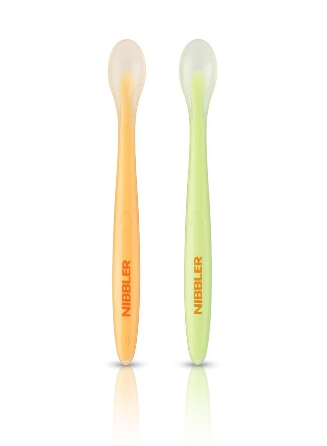 Nibbler Baby Feeding Spoon Set of 2 with Ultra Supple 100% Silicone Tip,Bpa Free Material with Food Grade Silicone Tip,Self Feeding Utensil,Baby Weaning Spoon for Kids - Image 1
