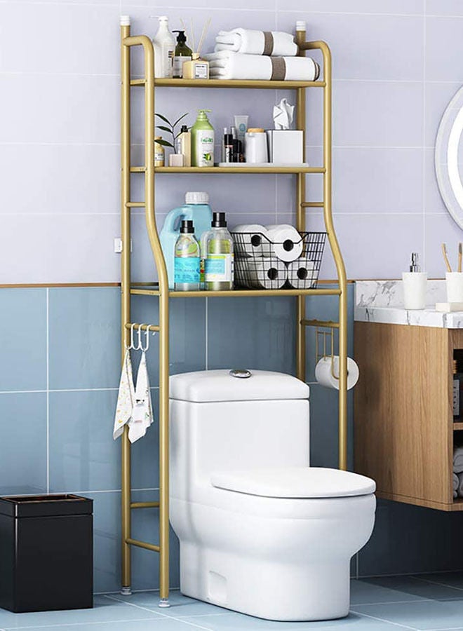 AGD Bathroom Storage Shelf Over the Toilet Three-Tier Metal Space Saving Gold - Image 1