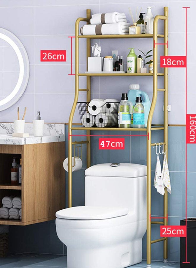 AGD Bathroom Storage Shelf Over the Toilet Three-Tier Metal Space Saving Gold - Image 5