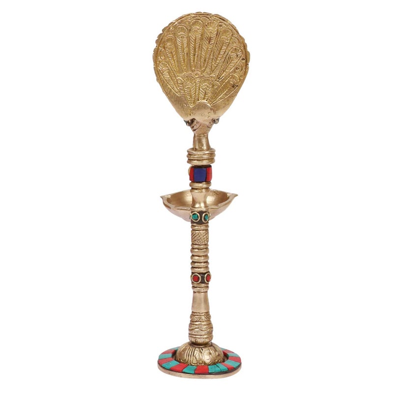 ARTVARKO ARTVARKO Brass Multicolor Peacock Chain Hanging Diya Showpiece Oil Lamp Deepak with Wick for Diwali Puja Pooja Lights Home Decoration Gifts Festivals 9 Inch  - Image 4