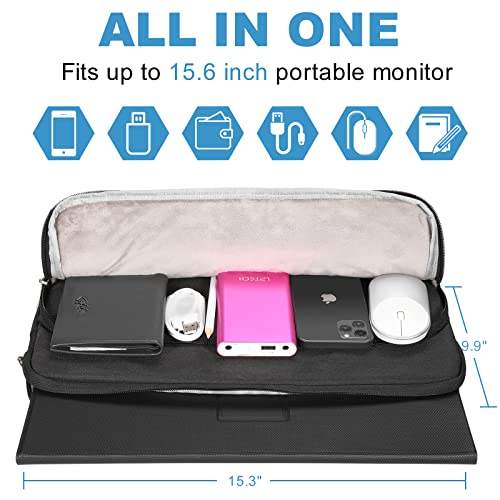 Losong Portable Monitor Case 15.6 Inch, Protective Carrying Sleeve Storage Bag, Display Bag with Accessory Pocket for 15.6 Inch Portable Monitor, Size-15.3"x9.9" Black - Image 2