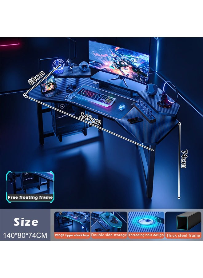 ZCM-HAPPY - Aircraft Gaming Desk with Double-Sided Storage, Carbon Fiber Frame, Desktop Computer and Workbench Table 140 cm - Image 1