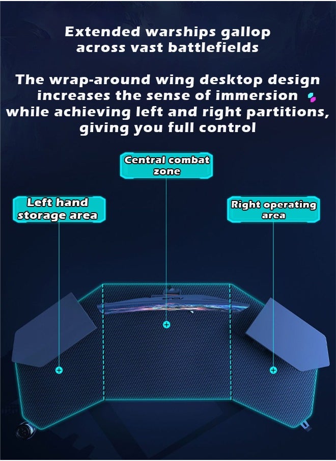 ZCM-HAPPY - Aircraft Gaming Desk with Double-Sided Storage, Carbon Fiber Frame, Desktop Computer and Workbench Table 140 cm - Image 1