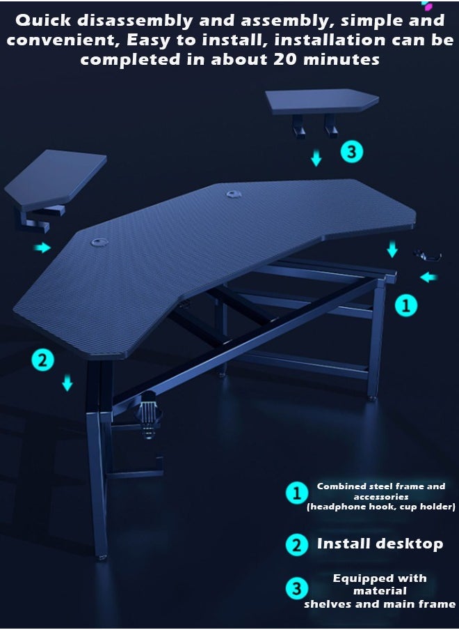 ZCM-HAPPY - Aircraft Gaming Desk with Double-Sided Storage, Carbon Fiber Frame, Desktop Computer and Workbench Table 140 cm - Image 1