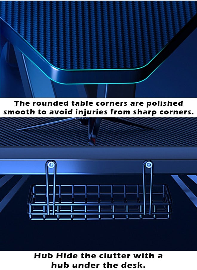 ZCM-HAPPY - Aircraft Gaming Desk with Double-Sided Storage, Carbon Fiber Frame, Desktop Computer and Workbench Table 140 cm - Image 1