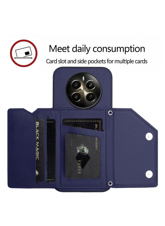 اس-توب جراب لهاتف Realme 12+ 5G / P1 5G بملمس الجلد وأربع فتحات للبطاقات مع حزام معصم - Image 5