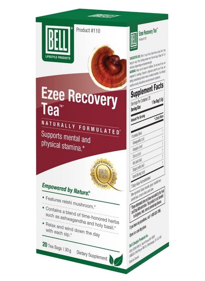 Bell Ezee Recovery Tea by Bell Lifestyle Products Herbal Blend | Helps Support Relaxation and Well-Being with Reishi Mushroom, Ashwagandha, Holy Basil, Natural, Vegan, 20 Tea Bags 