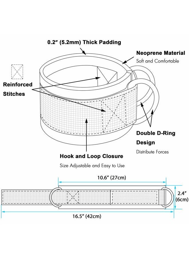 Techion 1 Pair of Fitness Ankle Straps for Cable Machine - Double D-Ring, Adjustable Comfort fit Neoprene - for Men and Women - Black - Image 2