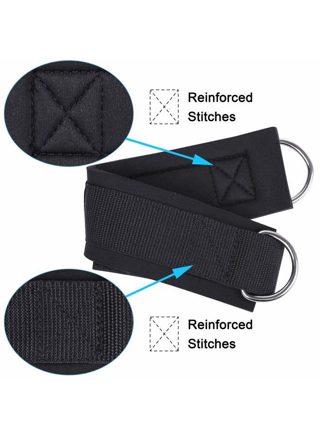 Techion 1 Pair of Fitness Ankle Straps for Cable Machine - Double D-Ring, Adjustable Comfort fit Neoprene - for Men and Women - Black - Image 3