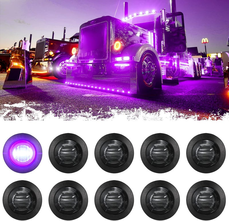 PSEQT 3/4 Inches Trailer Round LED Side Marker Lights Clearance Turn Signal Marker Bullet Light Waterproof for Pickup Truck Car Bus Wrangler Van RV ATV 10Pcs Purple-color Marker Light w/Smoked Lens - Image 1