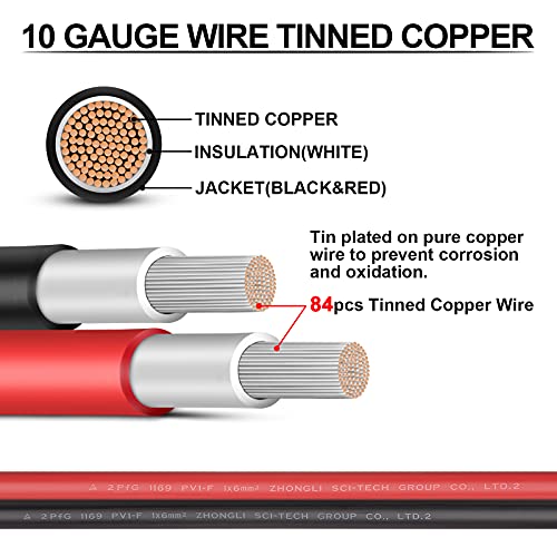 iGreely 10 Gauge Wire - iGreely Solar Panel Wire 30Ft Black & 30Ft Red 10AWG(6mm²) Tinned Copper PV Wire UV Resistant Cable for Solar Panel MPPT Controller Boat Marine Automotive RV Outdoor - Image 2