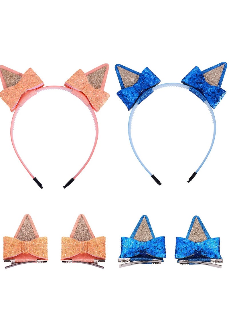 SYOSI 2 Pairs Dog Ears Hair Bow Clips Glitter Headband for Toddler Kids Halloween Costume Accessories Animal Cosplay Birthday Party Supplies - Image 1