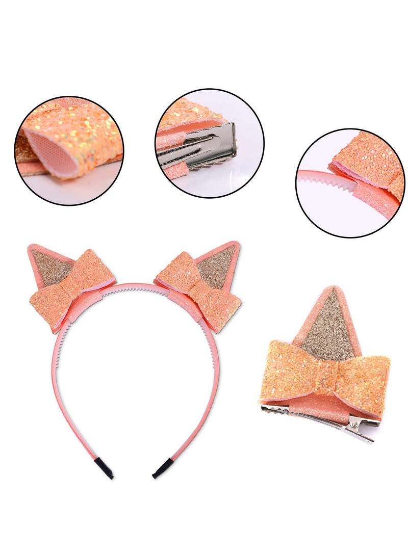 SYOSI 2 Pairs Dog Ears Hair Bow Clips Glitter Headband for Toddler Kids Halloween Costume Accessories Animal Cosplay Birthday Party Supplies - Image 3