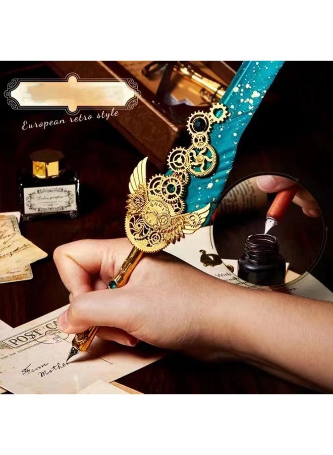 PLUSPOINT Vintage Quill Feather Pen And Ink Set,Elegant Writing Luxury Fountain Calligraphy Ink Pen Set Retro Decor Dip Pen Office Stationery Corporate Gifting For Signature(Vasco-8) - Image 2