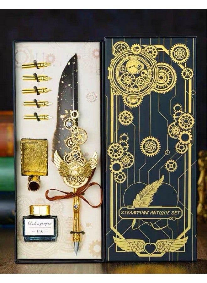 PLUSPOINT Vintage Quill Feather Pen And Ink Set,Elegant Writing Luxury Fountain Calligraphy Ink Pen Set Retro Decor Dip Pen Office Stationery Corporate Gifting For Signature(Vasco-8) - Image 4