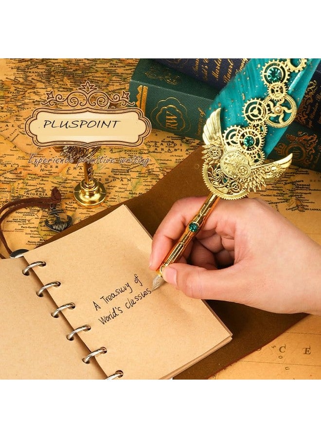 PLUSPOINT Vintage Quill Feather Pen And Ink Set,Elegant Writing Luxury Fountain Calligraphy Ink Pen Set Retro Decor Dip Pen Office Stationery Corporate Gifting For Signature(Vasco-8) - Image 3