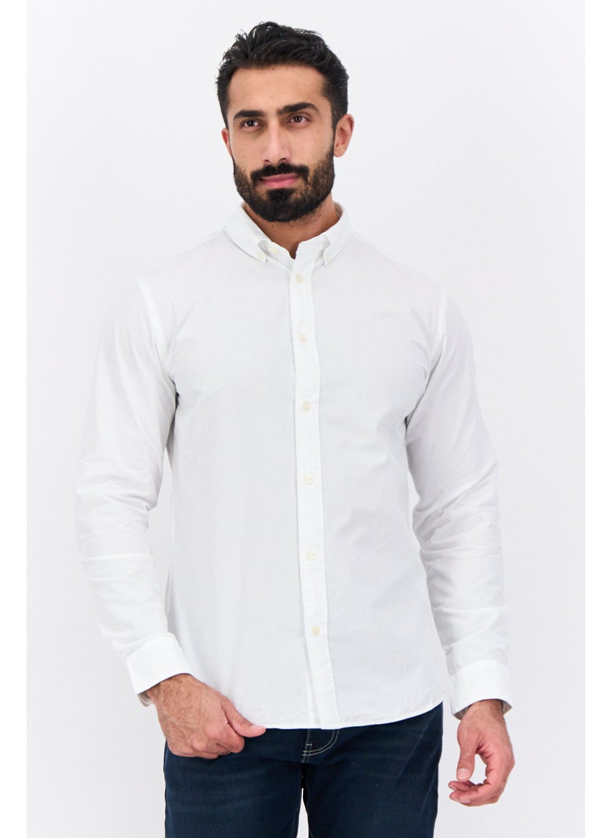 Selected Homme Men Slim Fit Long Sleeves Plain Casual Shirt, White  - Image 1