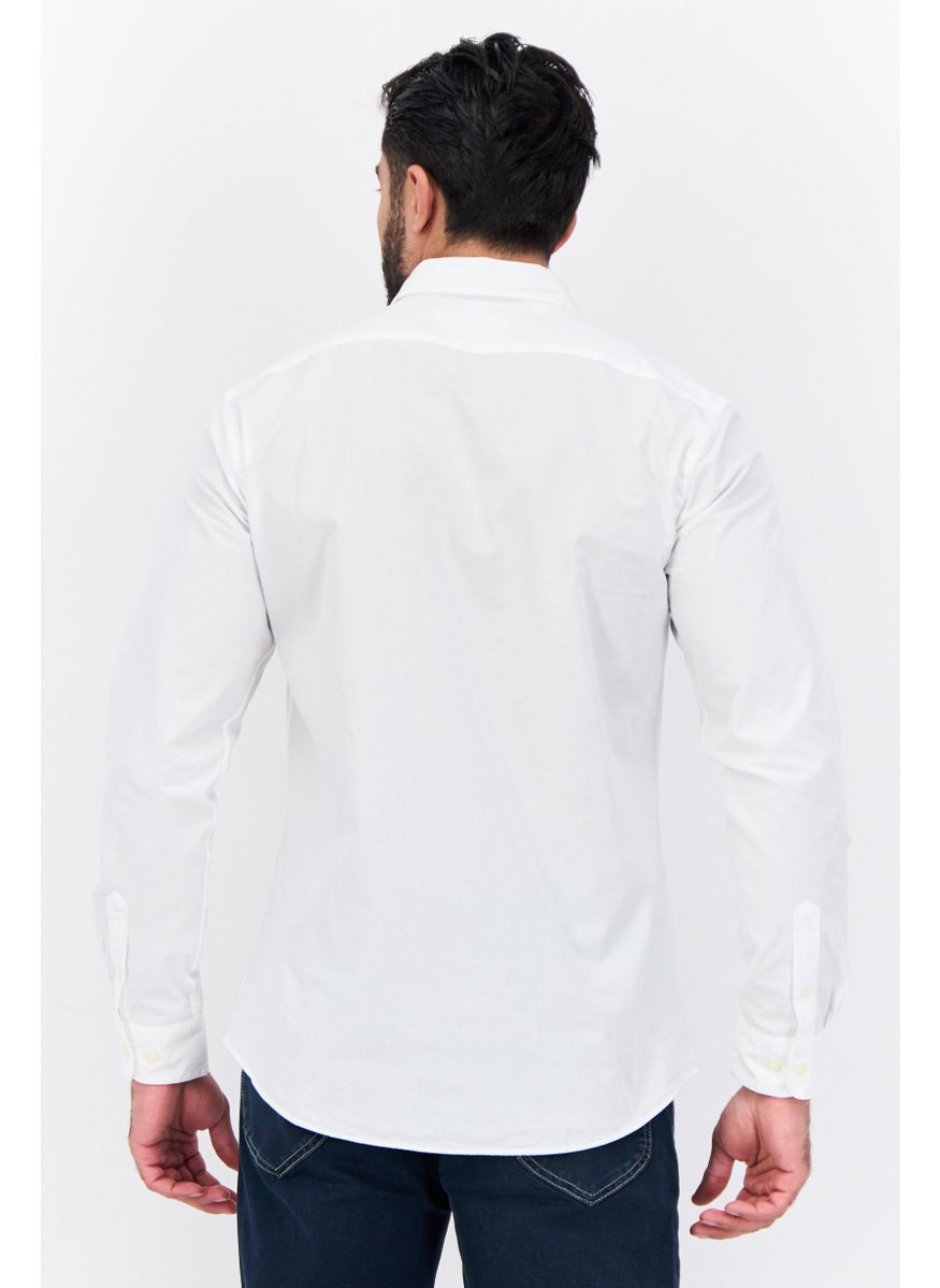 Selected Homme Men Slim Fit Long Sleeves Plain Casual Shirt, White  - Image 3
