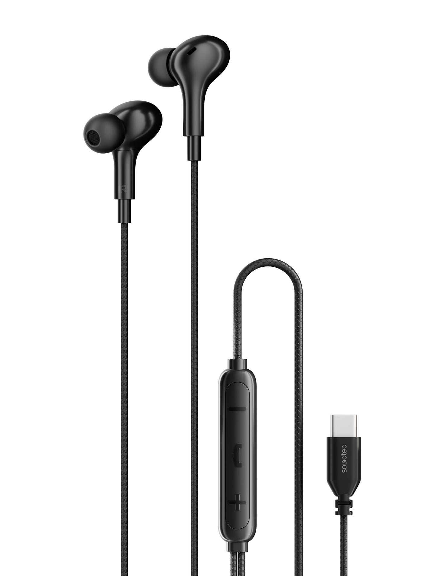 Stereo Bass Type-C Wired Earphones with 3 Button Control & Powerful Bass / Ergonomic Design / Crystal Clear Audio / High-Definition Audio / Music & Calls - Black