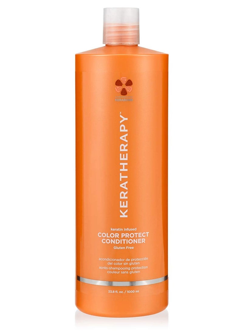 KERATHERAPY Keratin Infused Color Protect Conditioner, 33.8 fl. oz., 1000 ml - Gluten Free Color Protecting Conditioner for Color Treated Hair with Kerabond Technology, Red Raspberry Oil, Omega 3 & 6 - Image 1