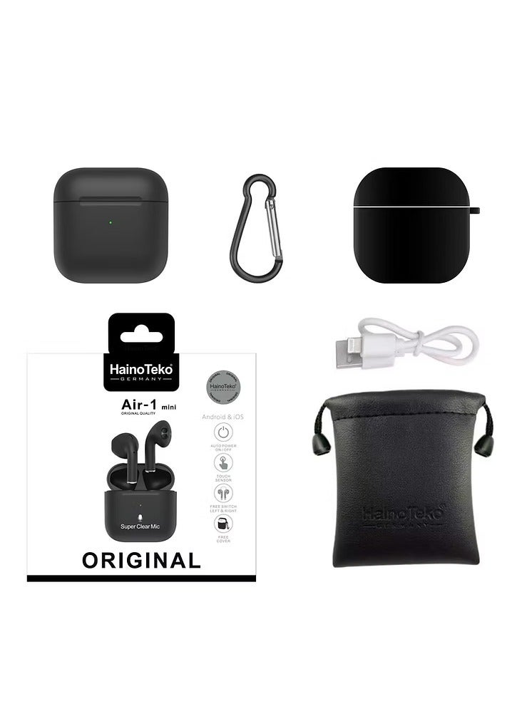 Haino Teko (Germany) Wireless AIR-1 mini In-Ear Earpod, Bluetooth Earphone, Free Silicon Cover With Hook, Original Quality, Compatible For iPhones And Androids - Black - Image 3