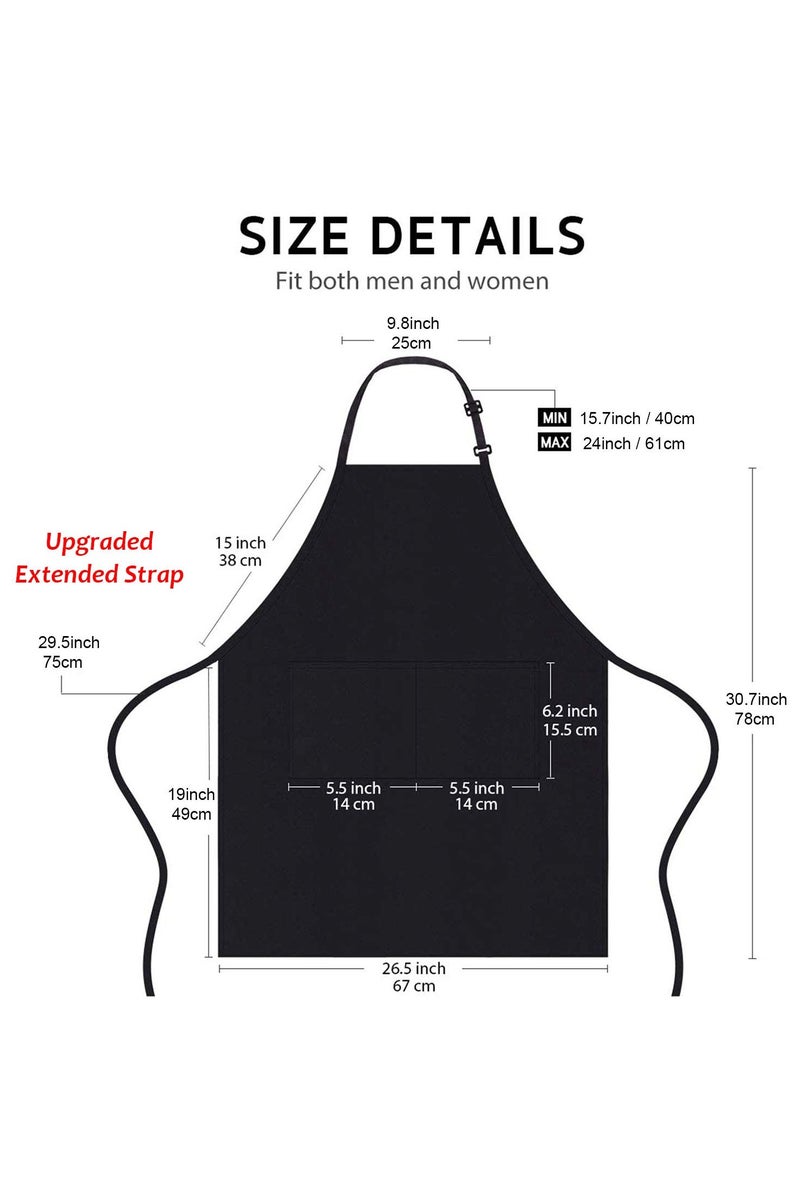 يلا بيك عبوة من 4 مآزر للطهاة، مئزر أسود مع جيبين، مئزر مقاوم للماء وقابل للتعديل للرجال والنساء، مئزر مطبخ احترافي للمطبخ والبستنة والمطاعم والشواء والقهوة - Image 2