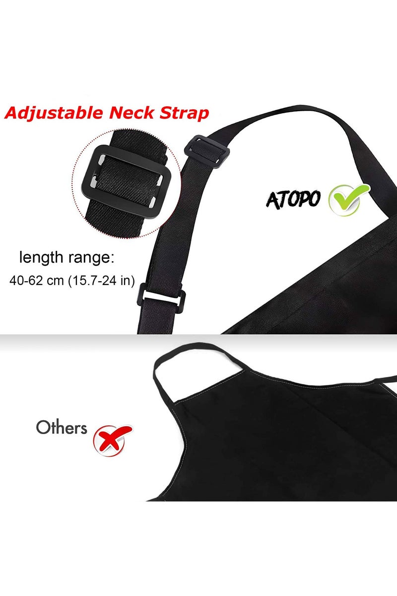 يلا بيك عبوة من 4 مآزر للطهاة، مئزر أسود مع جيبين، مئزر مقاوم للماء وقابل للتعديل للرجال والنساء، مئزر مطبخ احترافي للمطبخ والبستنة والمطاعم والشواء والقهوة - Image 3