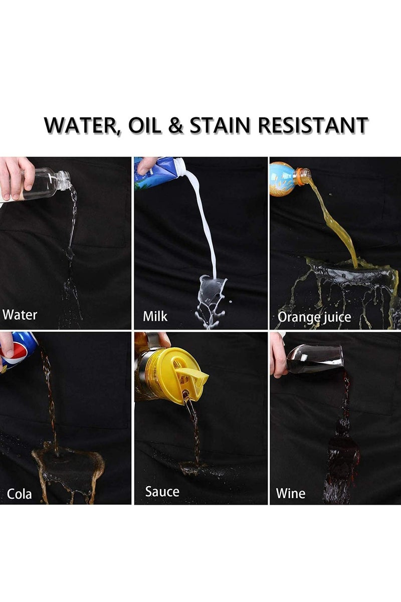 يلا بيك عبوة من 4 مآزر للطهاة، مئزر أسود مع جيبين، مئزر مقاوم للماء وقابل للتعديل للرجال والنساء، مئزر مطبخ احترافي للمطبخ والبستنة والمطاعم والشواء والقهوة - Image 4