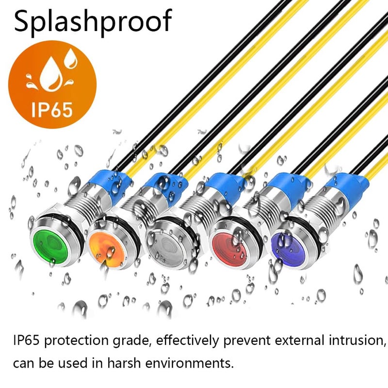 Gebildet مصباح مؤشر معدني LED مقاوم للماء 10 قطع 6 مم 110V-220VAC (أخضر/برتقالي/أحمر/أزرق/أبيض، كل منها 2 قطعة) - Image 5