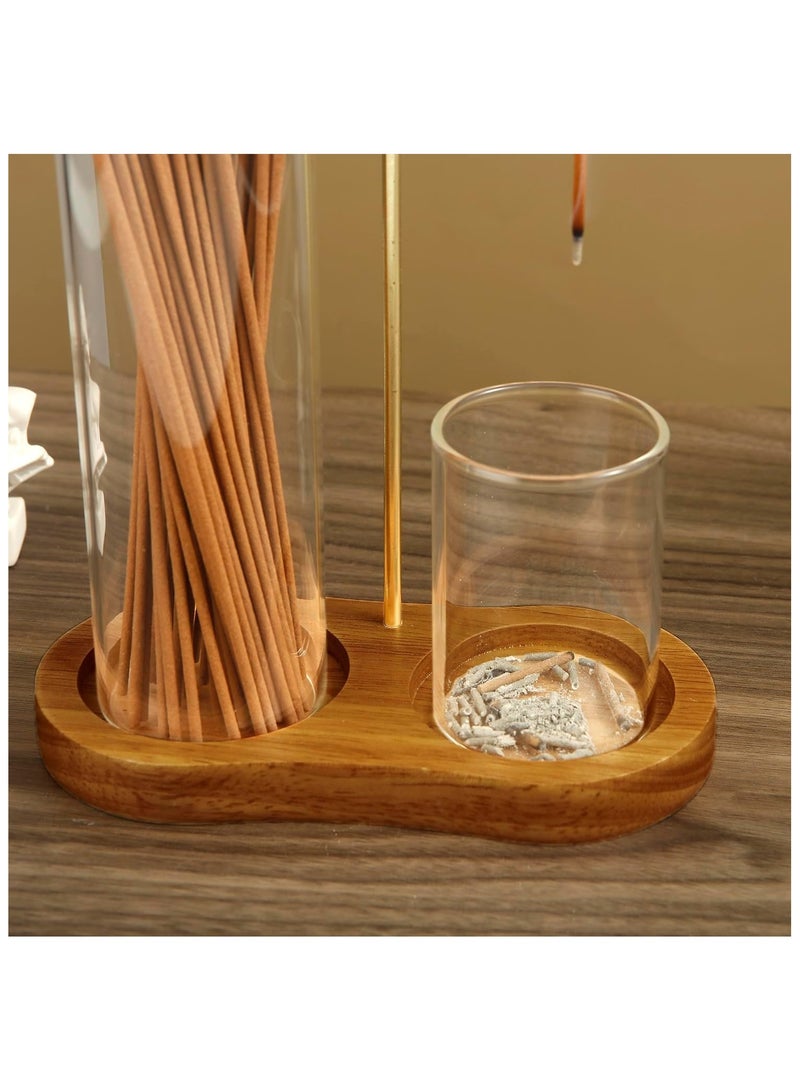 2 in 1 Incense Holder for Sticks, Anti-Ash Flying Incense Burne with Glass Ash Catcher and Incense Sticks Organizer for Meditation Yoga Spa Home Decor - Image 3