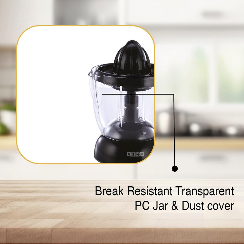 Usha عصارة الحمضيات 30 واط (1.0 لتر) مع 2 فلتر لب و ضمان لمدة 2 سنة (أسود) - Image 4