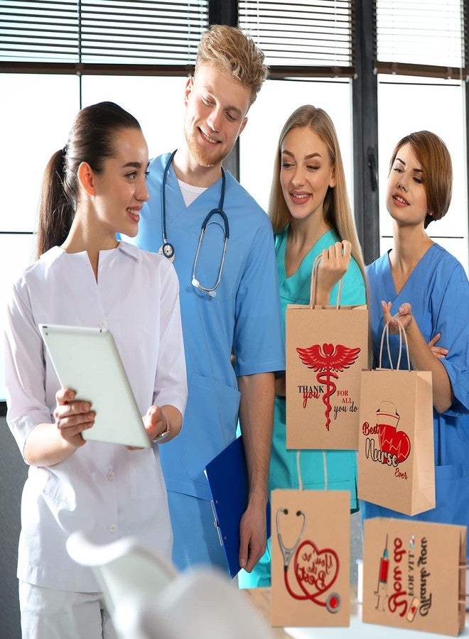 Spakon 24 Pcs Nurses Week Gift Bags Bulk, Thank You Nurse Craft Paper Goody Treat Bags with Handle for Appreciation Medical RN Graduation Party Gifts Supplies, 9 x 7 x 3 Inch - Image 5