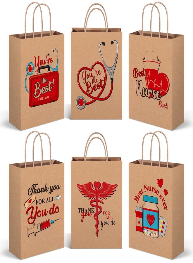 Spakon 24 Pcs Nurses Week Gift Bags Bulk, Thank You Nurse Craft Paper Goody Treat Bags with Handle for Appreciation Medical RN Graduation Party Gifts Supplies, 9 x 7 x 3 Inch - Image 1