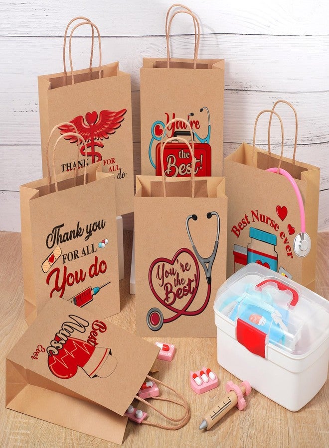 Spakon 24 Pcs Nurses Week Gift Bags Bulk, Thank You Nurse Craft Paper Goody Treat Bags with Handle for Appreciation Medical RN Graduation Party Gifts Supplies, 9 x 7 x 3 Inch - Image 4