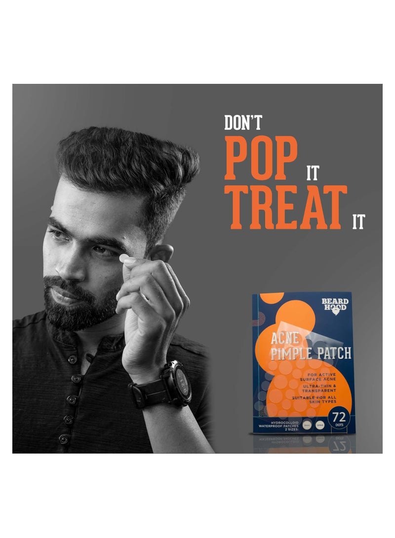 Beardhood Acne Pimple Patch | 72 Hydrocolloid Waterproof Patches | For Active Surface Acne | Absorbs Pimple Overnight, Reduces Excess Oi - Image 2