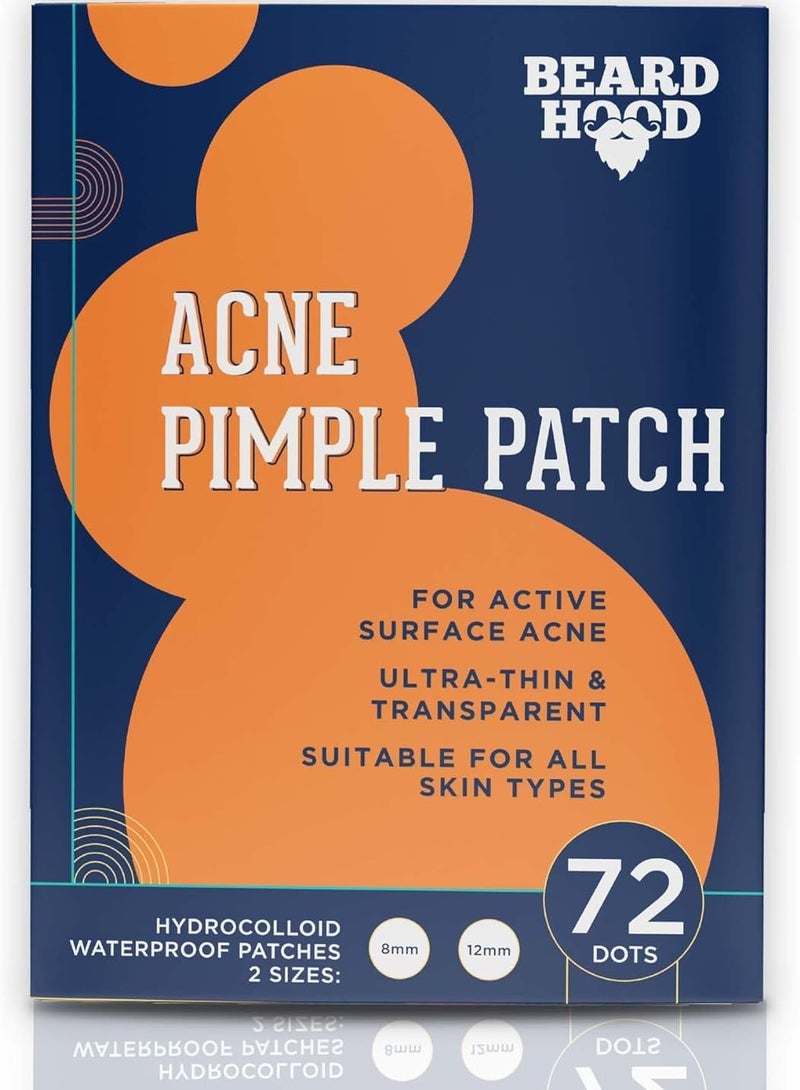 Beardhood Acne Pimple Patch | 72 Hydrocolloid Waterproof Patches | For Active Surface Acne | Absorbs Pimple Overnight, Reduces Excess Oi - Image 1