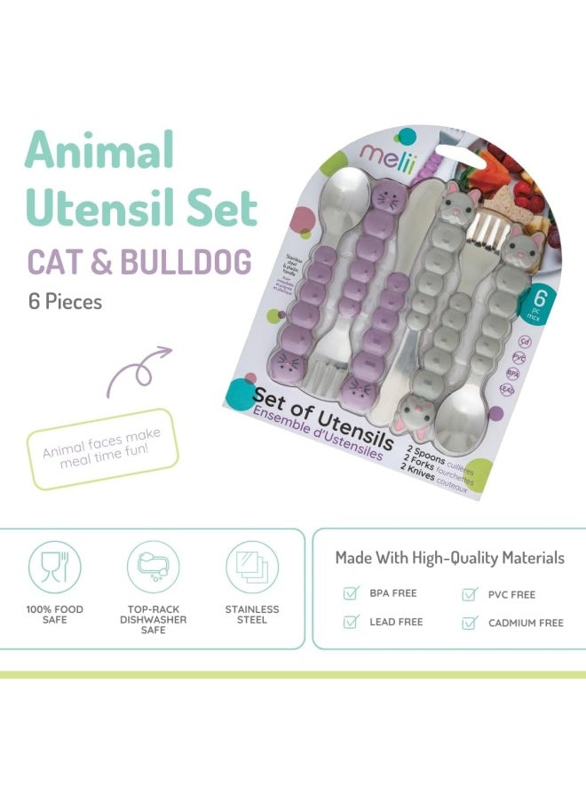 Kids Utensil Set for Kids - 6 Piece Cat & Bulldog Design, BPA Free Stainless Steel Spoons, Forks, and Knives, Dishwasher Safe - Purple & Grey - pzsku/ZF43ADE09575AE3CEFE30Z/45/_/1718362089/d559dda8-aabc-4a1a-94da-9c5f3a3ce063